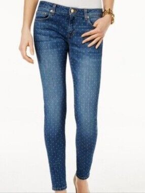 Michael Kors Blue Skinny Jeans with White Polka Dot Classic Design